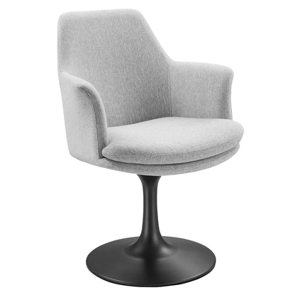 Lippa Swivel Dining Upholstered Armchair, grey fabric, black pedestal base on Tampa Home & Garden Store