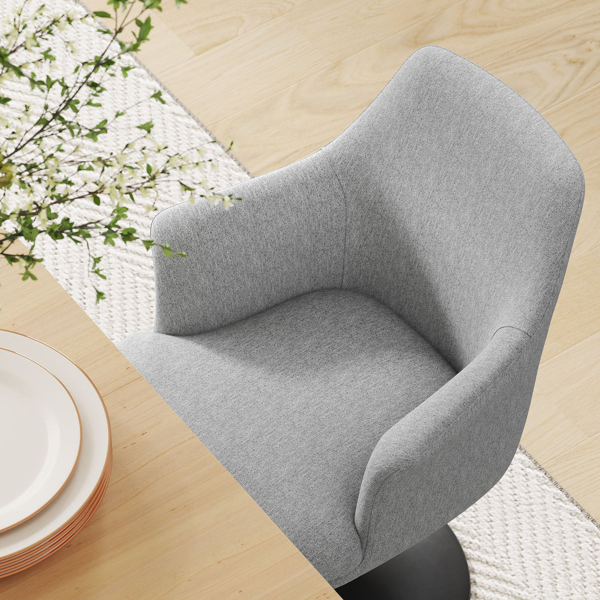 Lippa swivel dining upholstered armchair in gray fabric with curved back and arms by Modway on Tampa Home & Garden Store