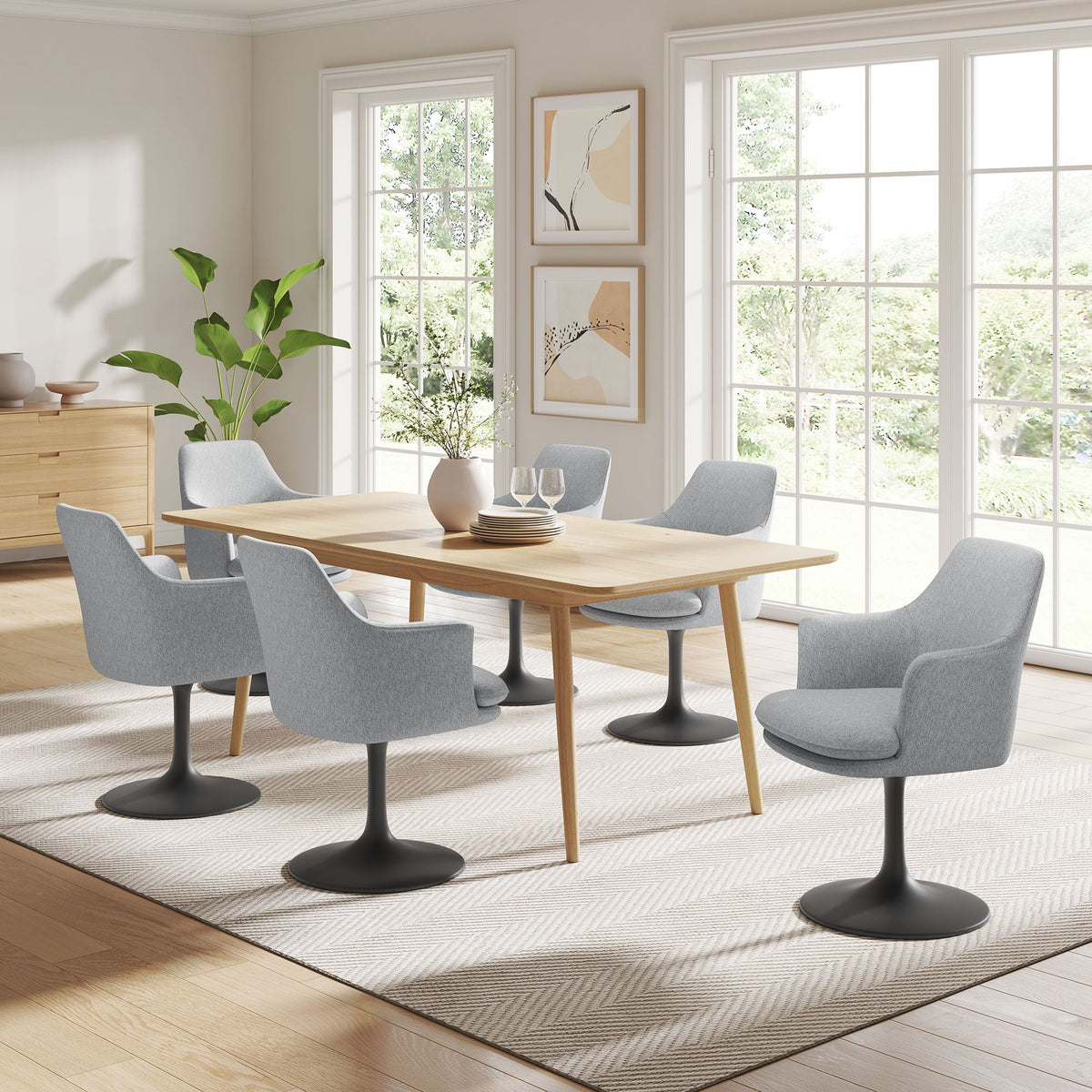 Lippa Swivel Dining Upholstered Armchair by Modway in light gray fabric beside a table on Tampa Home & Garden Store
