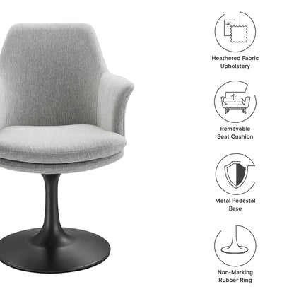 Lippa Swivel Dining Upholstered Armchair by Modway in gray fabric with black pedestal base on Tampa Home & Garden Store