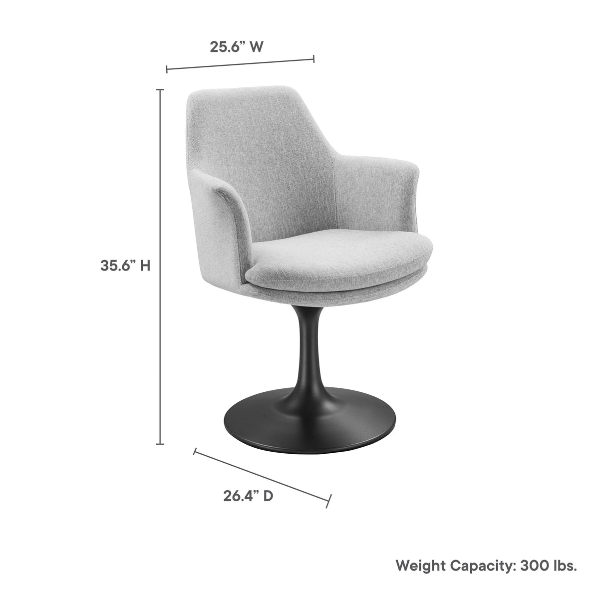 Lippa Swivel Dining Upholstered Armchair gray fabric with black pedestal base by Modway on Tampa Home & Garden Store