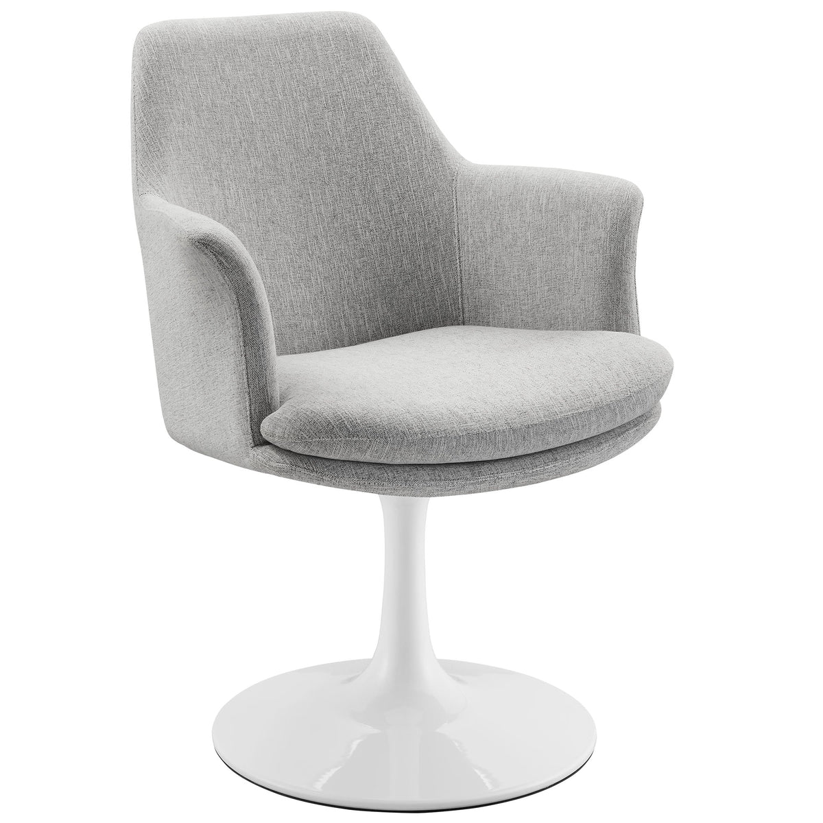 Lippa Swivel Dining Upholstered Armchair in grey fabric with a white pedestal base on Tampa Home & Garden Store