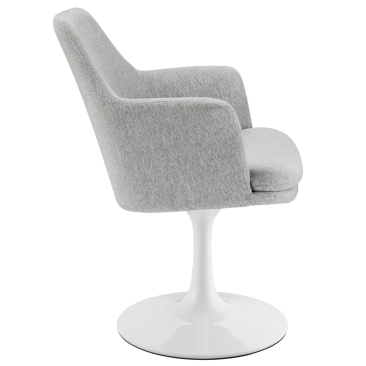 Lippa Swivel Dining Upholstered Armchair in light gray textured fabric with white pedestal base on Tampa Home & Garden Store