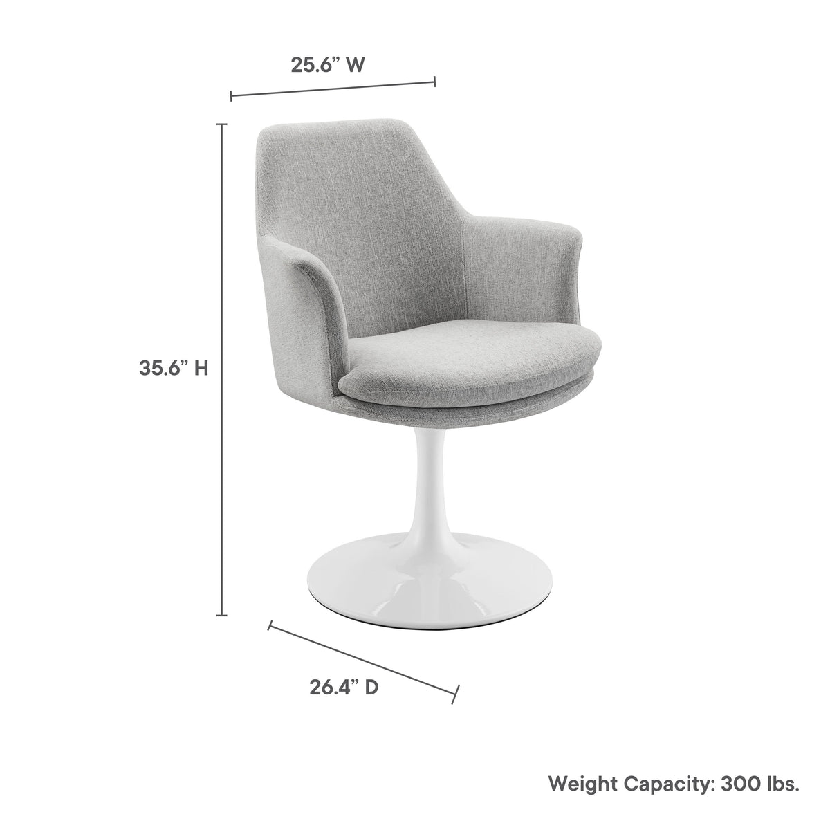 Lippa Swivel Dining Upholstered Armchair by Modway gray upholstery with white pedestal base on Tampa Home & Garden Store