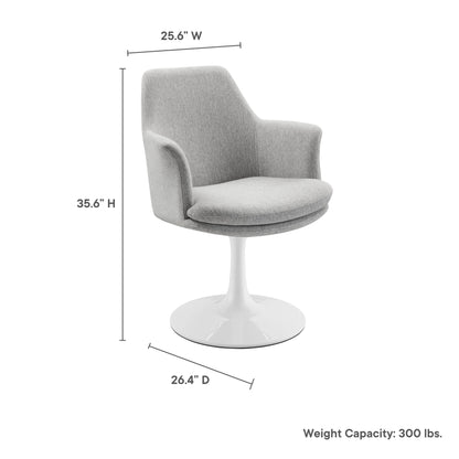 Lippa Swivel Dining Upholstered Armchair by Modway gray upholstery with white pedestal base on Tampa Home & Garden Store