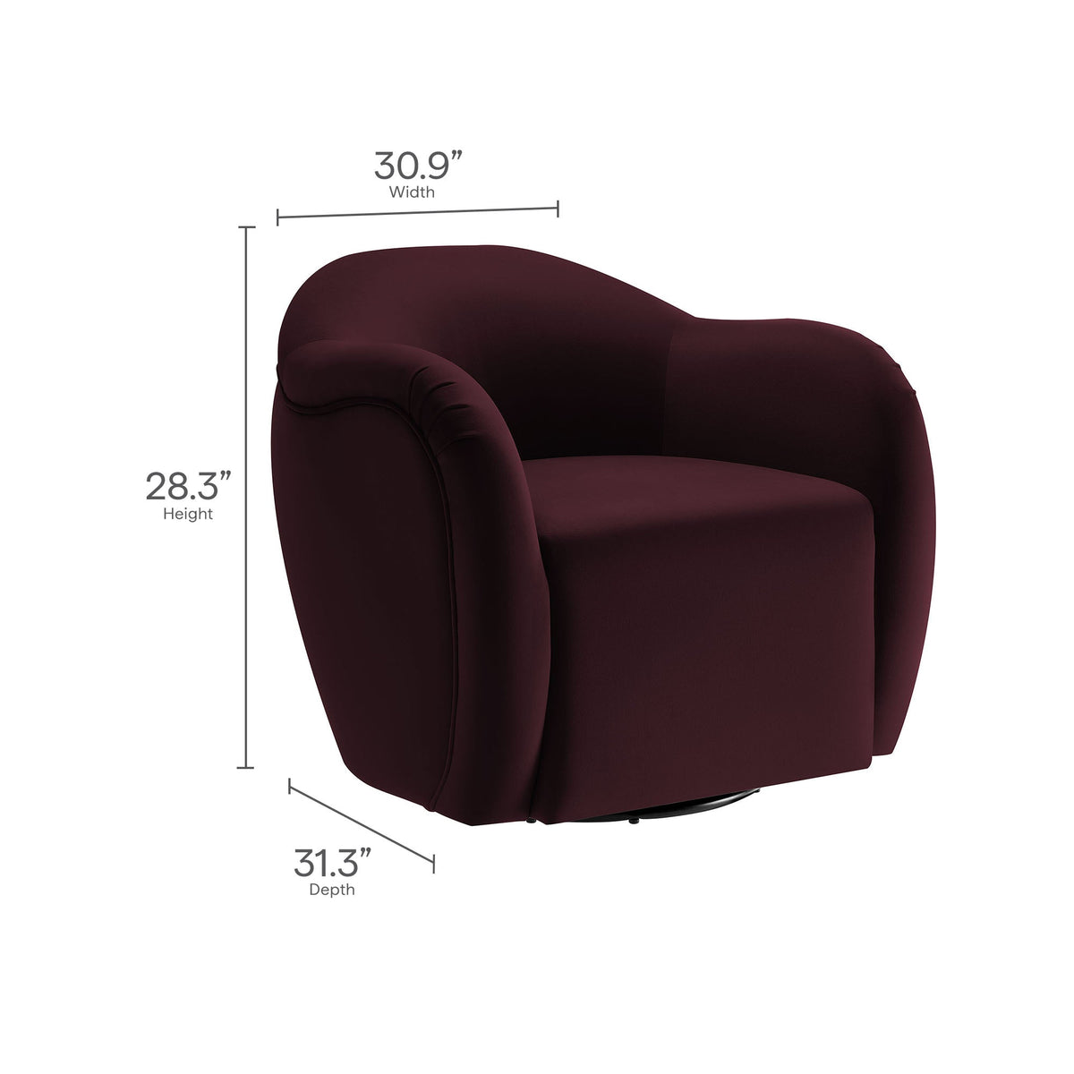 Compose Performance Velvet Swivel Armchair burgundy velvet with curved arms, swivel base on Tampa Home & Garden Store