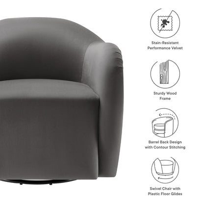 Compose Performance Velvet Swivel Armchair by Modway in charcoal gray velvet with barrel back design on Tampa Home & Garden Store