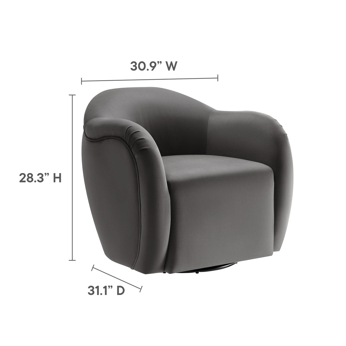Compose Performance Velvet Swivel Armchair gray velvet with curved arms by HouseOfZazla on Tampa Home & Garden Store