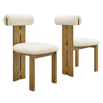 Torian Boucle Fabric Dining Chairs, cream boucle upholstery on wood legs, set of 2 on Tampa Home & Garden Store