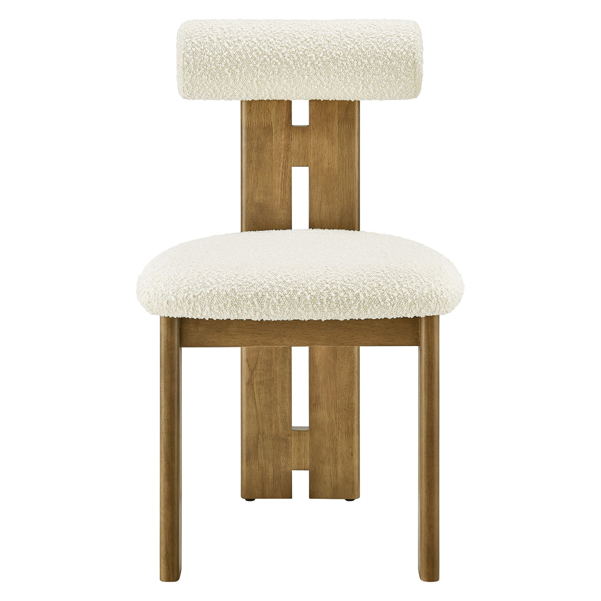 Torian Boucle Fabric Dining Chair set of 2 with ivory boucle cushions and wood legs Store on Tampa Home & Garden Store