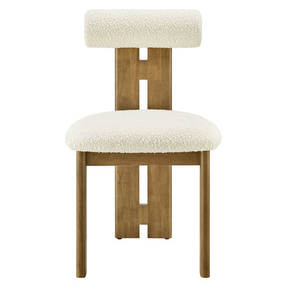 Torian Boucle Fabric Dining Chair set of 2 with ivory boucle cushions and wood legs Store on Tampa Home & Garden Store