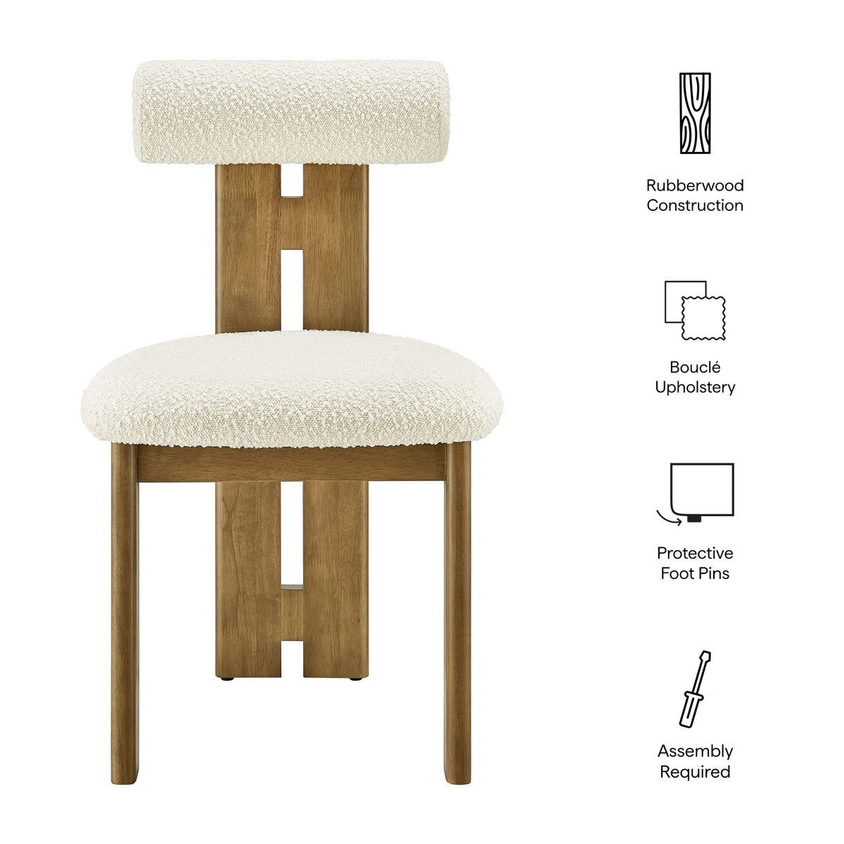 Torian Boucle Fabric Dining Chair set of 2 with cream boucle upholstery on rubberwood by Modway on Tampa Home & Garden Store