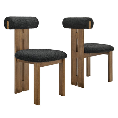 Torian Boucle Dining Chairs set of 2 with black boucle upholstery and wooden legs on Tampa Home & Garden Store