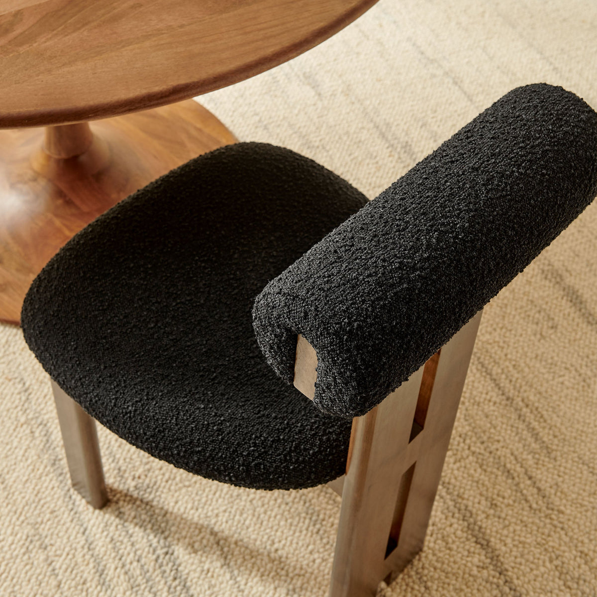 Torian Boucle Fabric Dining Chairs set of 2 with black boucle upholstery and wood legs on Tampa Home & Garden Store