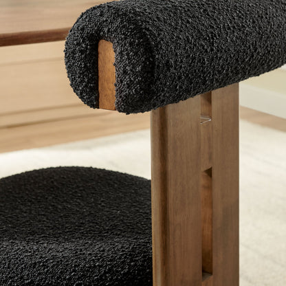 Torian Boucle fabric dining chairs set of 2 with black textured upholstery and wood legs on Tampa Home & Garden Store