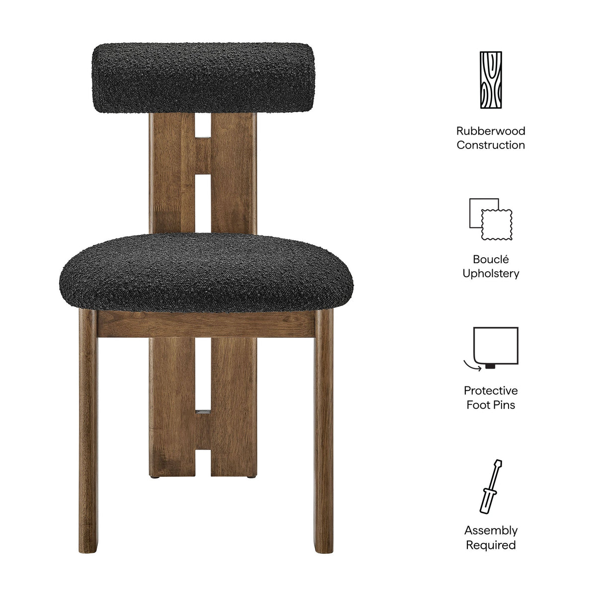 Torian Boucle Fabric Dining Chair Set of 2 in charcoal with rubberwood by Modway on Tampa Home & Garden Store