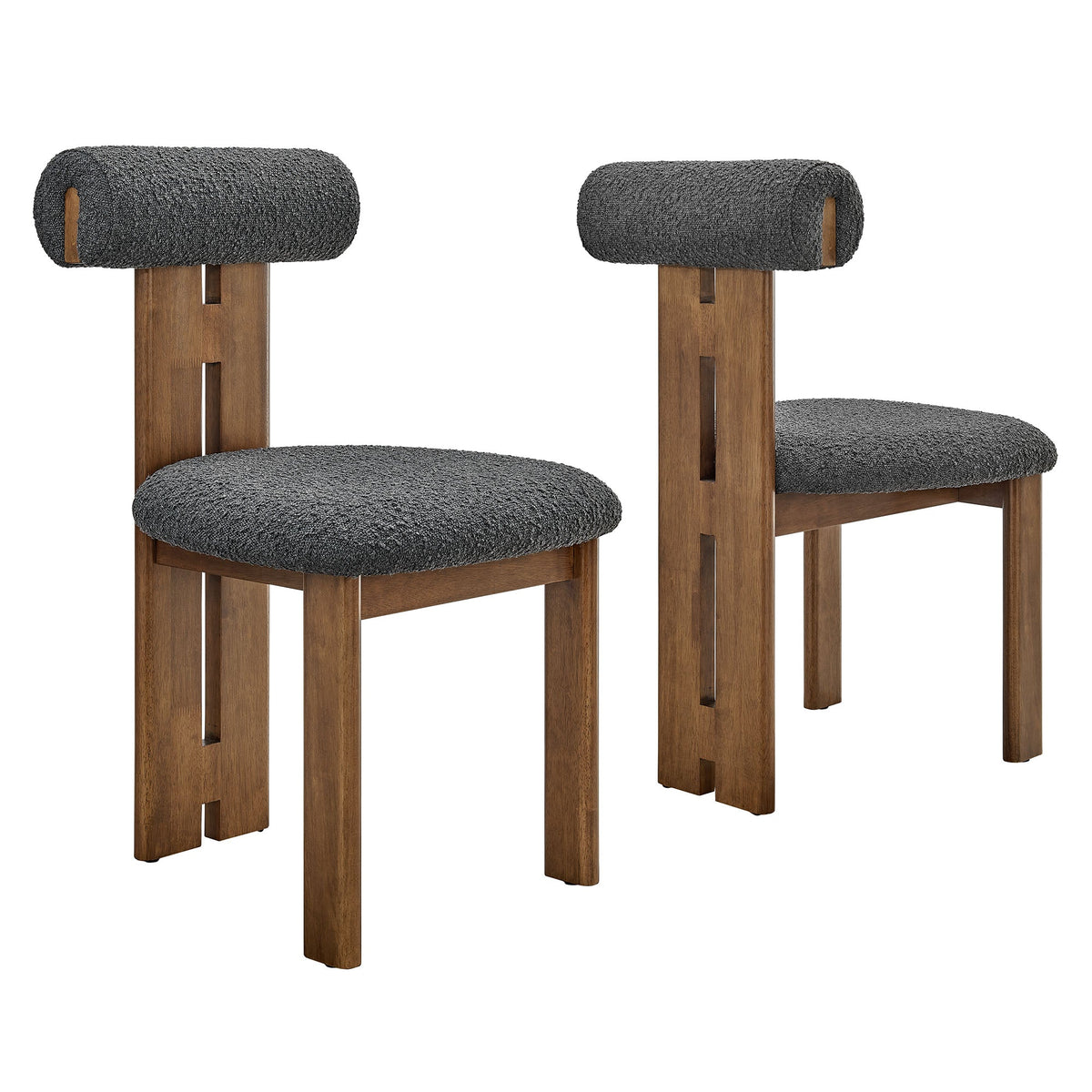 Torian Boucle Fabric Dining Chairs, set of 2, charcoal boucle with wood legs by Modway on Tampa Home & Garden Store