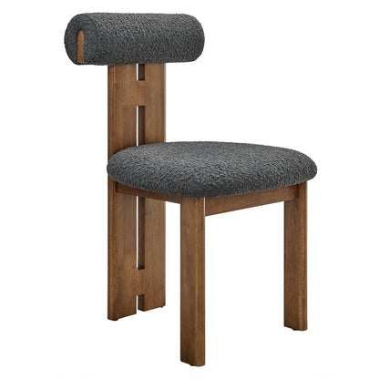Torian Boucle Fabric Dining Chairs set of 2 with dark gray boucle upholstery and wood legs on Tampa Home & Garden Store