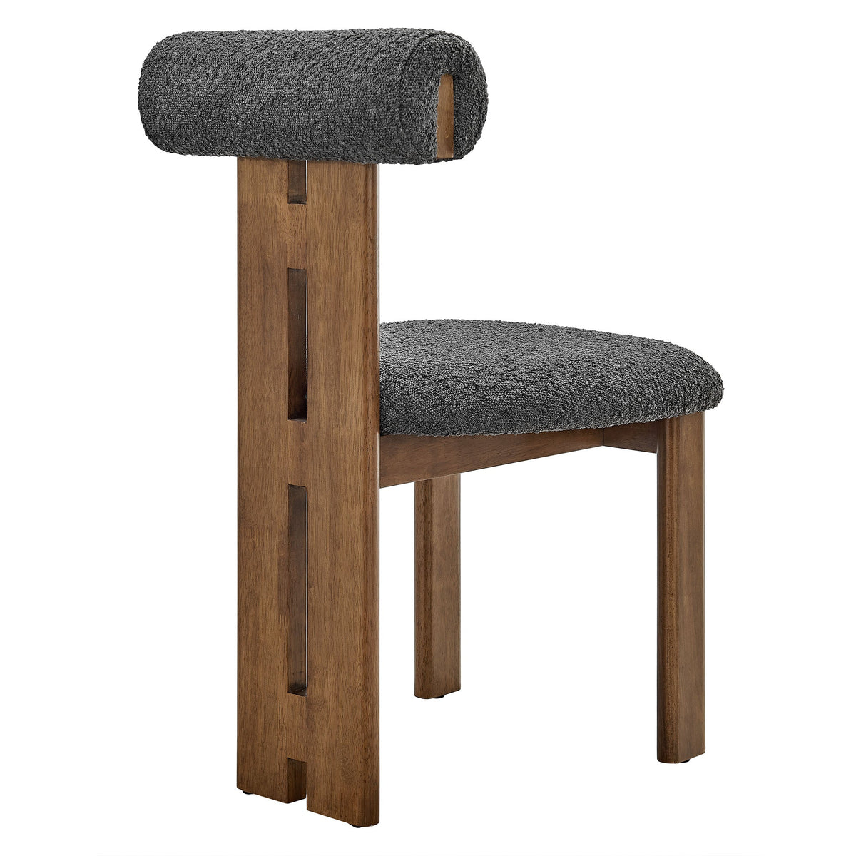 Torian Boucle Fabric Dining Chair Set of 2, dark grey boucle on wood frames on Tampa Home & Garden Store