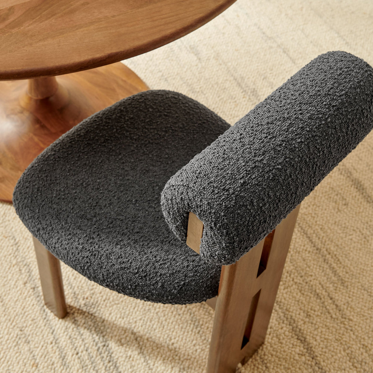Torian Boucle Fabric Dining Chairs set of 2 in charcoal boucle with wood legs by Modway on Tampa Home & Garden Store