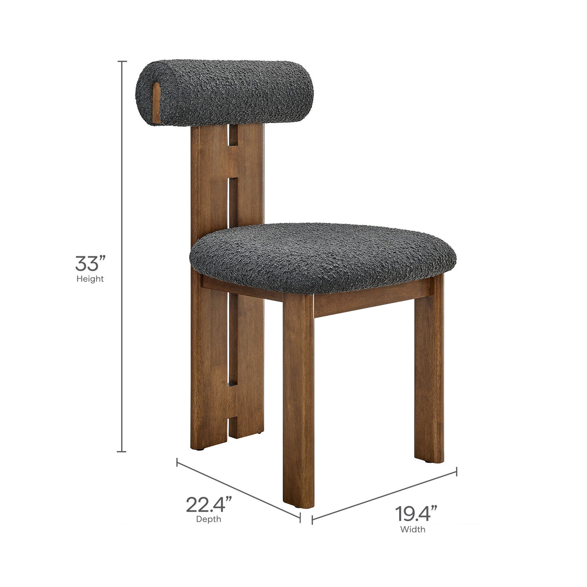 Torian Boucle Dining Chair set of 2 with charcoal boucle upholstery and wood legs on Tampa Home & Garden Store