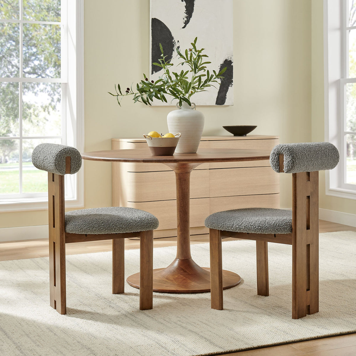 Torian Boucle Fabric Dining Chairs set of 2 with gray boucle upholstery and solid wood legs on Tampa Home & Garden Store