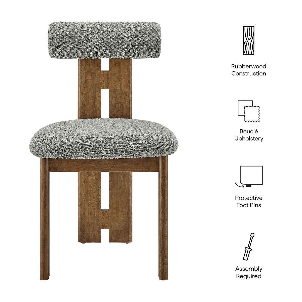 Torian Boucle Fabric Dining Chair set of 2, grey boucle on rubberwood by Modway on Tampa Home & Garden Store