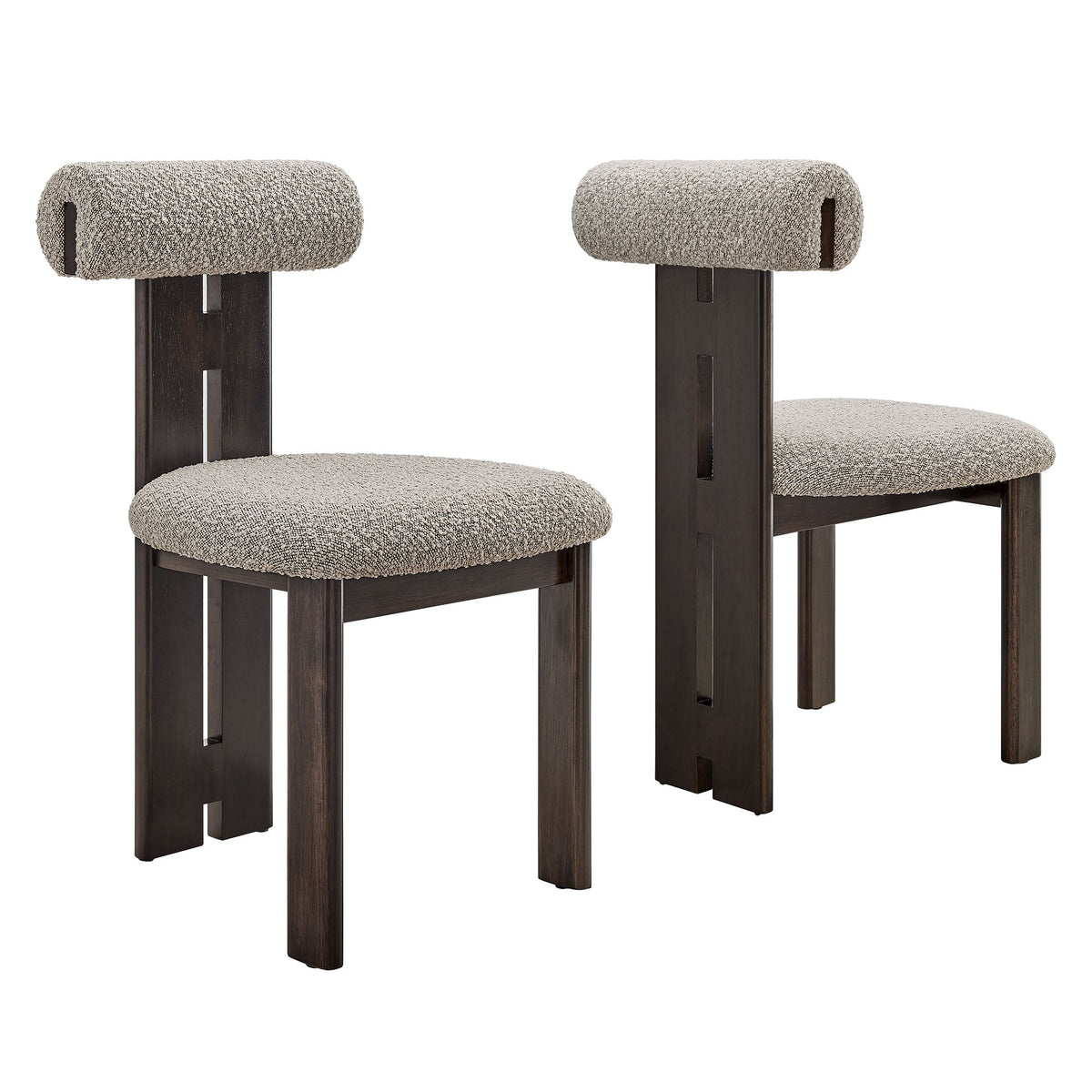 Torian Boucle Fabric Dining Chairs set of 2 beige boucle upholstery dark wood legs on Tampa Home & Garden Store