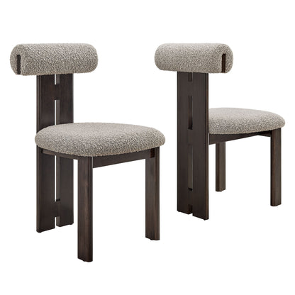 Torian Boucle Fabric Dining Chairs set of 2 beige boucle upholstery dark wood legs on Tampa Home & Garden Store