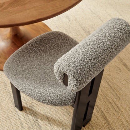 Torian Boucle Dining Chair set of 2 in gray boucle with dark wood legs on Tampa Home & Garden Store