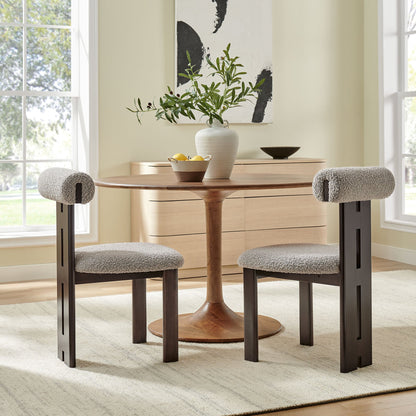Torian Boucle Fabric Dining Chairs Set of 2 in gray boucle with dark wood legs on Tampa Home & Garden Store