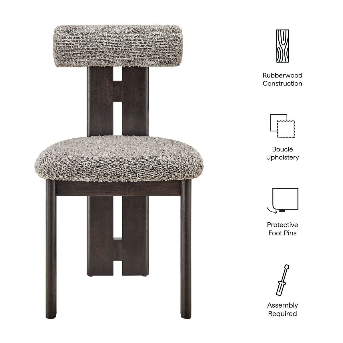 Dining chair set of 2 Torian Boucle Fabric chairs by Modway; taupe boucle upholstery on rubberwood on Tampa Home & Garden Store