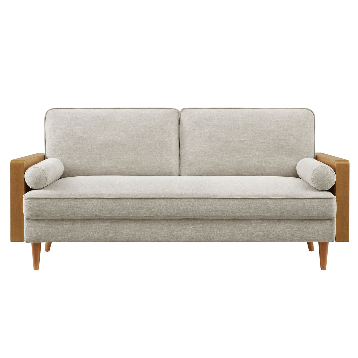 Kellan Heathered Fabric Upholstered Sofa light gray fabric with wood arms 2-seat on Tampa Home & Garden Store