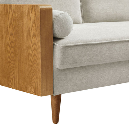 Kellan Heathered Fabric Upholstered Sofa by Modway in beige heathered fabric with wood arm on Tampa Home & Garden Store