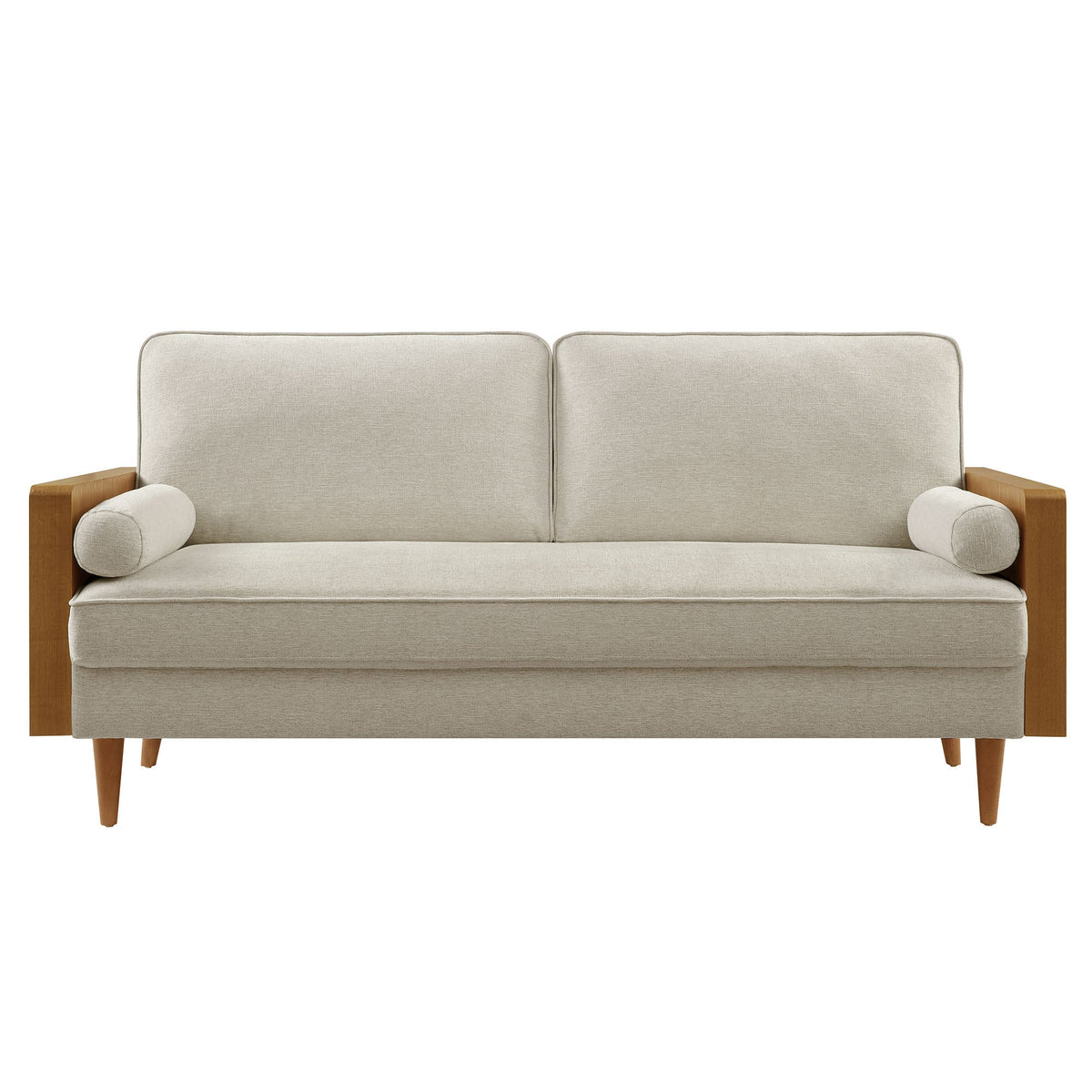 Kellan Heathered Fabric Upholstered Sofa beige with wooden arms and tapered legs by Modway on Tampa Home & Garden Store
