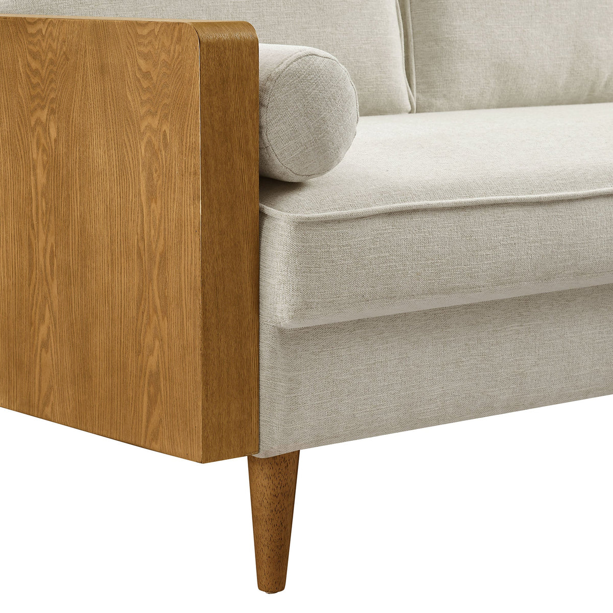 Kellan Heathered Fabric Upholstered Sofa beige heathered fabric wood armrest tapered leg on Tampa Home & Garden Store