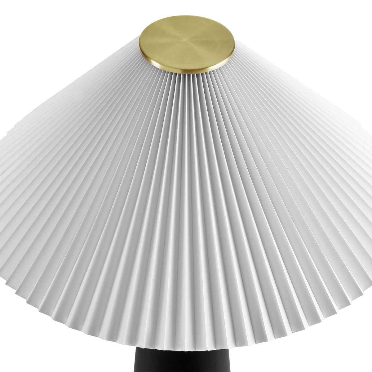 Nera Marble Table Lamp by Modway; white pleated shade with brass disc finial and dark base on Tampa Home & Garden Store