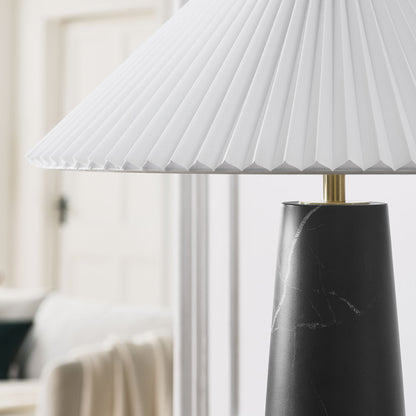 Nera Marble Table Lamp with pleated white shade atop a black marble base on Tampa Home & Garden Store