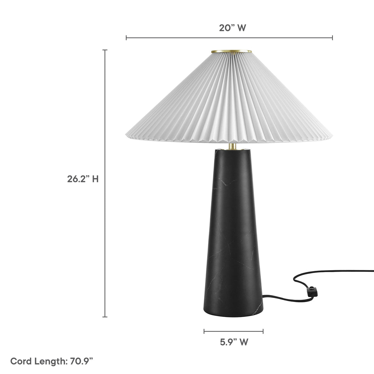 Nera Marble Table Lamp Modway black marble base white pleated shade brass top ring on Tampa Home & Garden Store