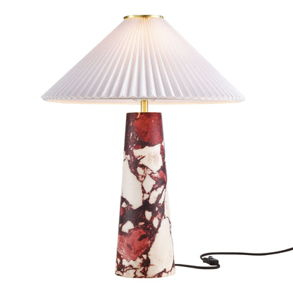 Nera Marble Table Lamp by Modway with a red marble base and pleated white shade on Tampa Home & Garden Store