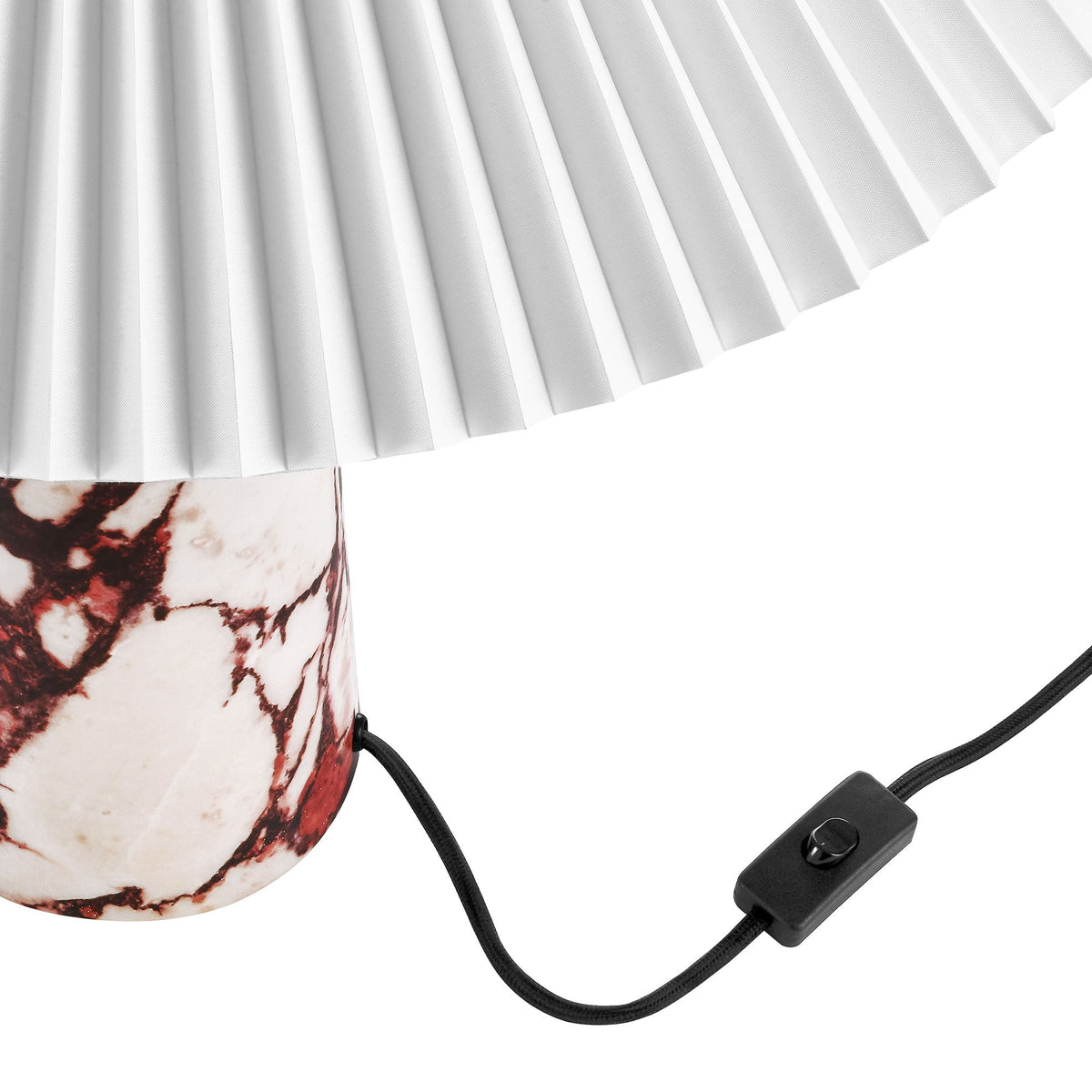 Nera Marble Table Lamp by Modway, marble base with red veining and pleated shade, black cord on Tampa Home & Garden Store