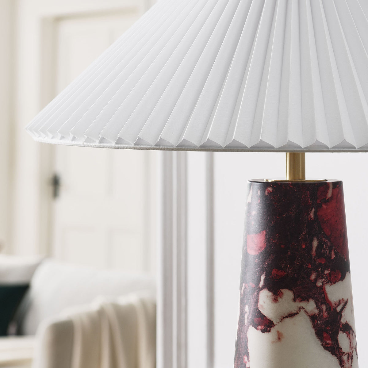 Nera Marble Table Lamp by Modway, white pleated shade, red marble base on Tampa Home & Garden Store