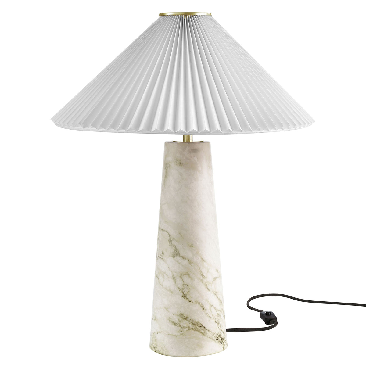 Nera Marble Table Lamp by Modway, white marble base and pleated shade with brass accent on Tampa Home & Garden Store