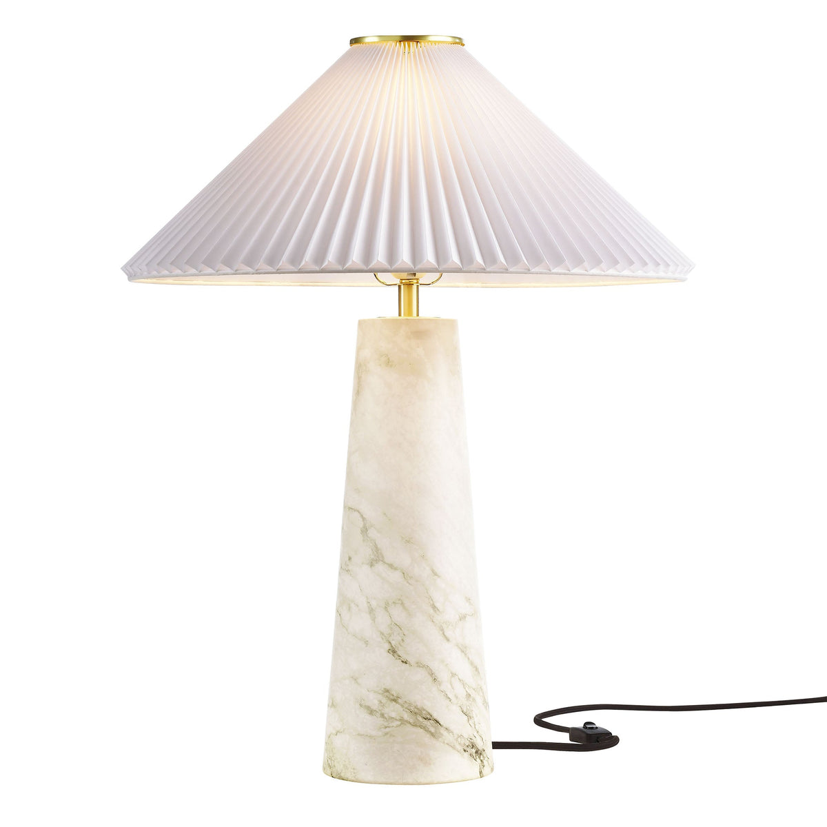Nera Marble Table Lamp with white pleated shade, brass hardware, marble base on Tampa Home & Garden Store