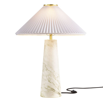 Nera Marble Table Lamp with white pleated shade, brass hardware, marble base on Tampa Home & Garden Store