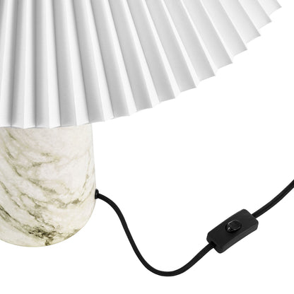 Nera Marble Table Lamp with marble base and white pleated shade, black cord and inline switch on Tampa Home & Garden Store