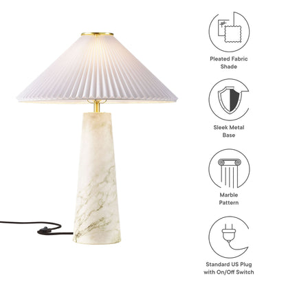 Nera Marble Table Lamp by Modway with pleated white fabric shade and marble base on Tampa Home & Garden Store