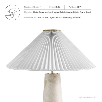 Nera Marble Table Lamp with white pleated shade, brass ring top, marble base on Tampa Home & Garden Store