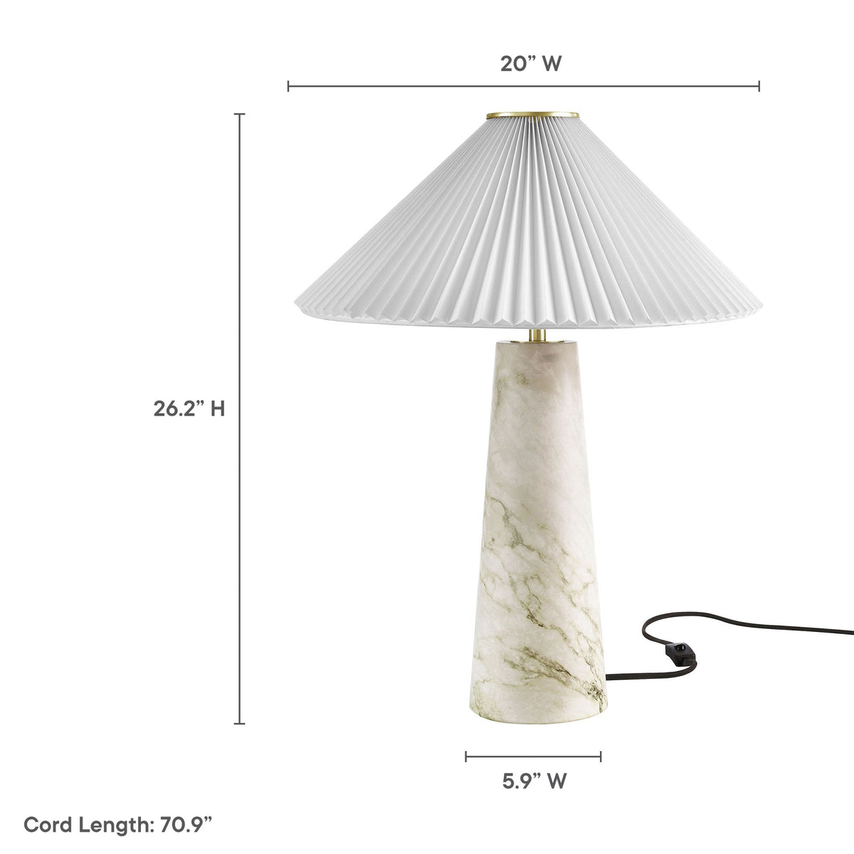 Nera Marble Table Lamp by Modway with white pleated shade and marble base on Tampa Home & Garden Store
