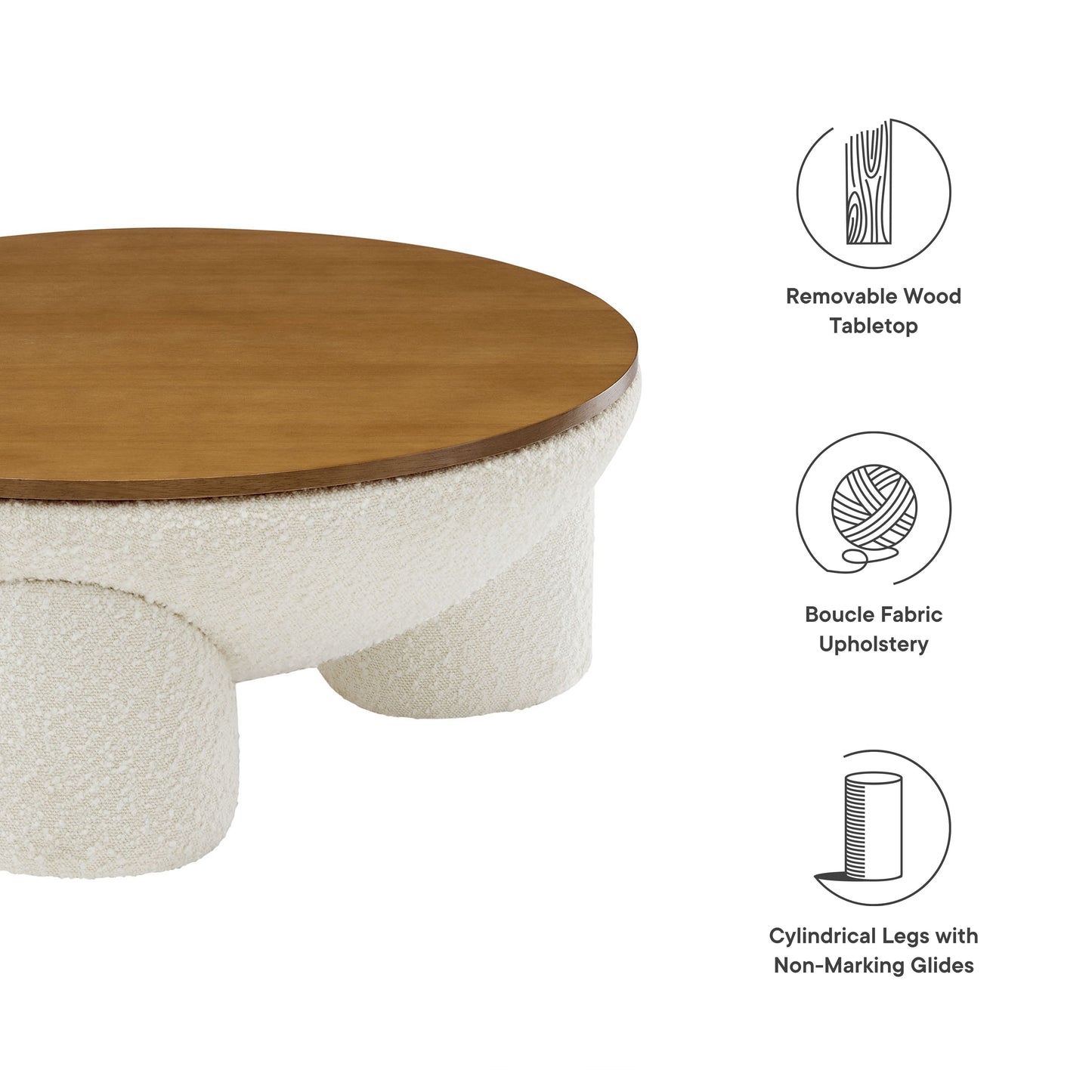 Tridome Round Boucle Upholstered Coffee Table